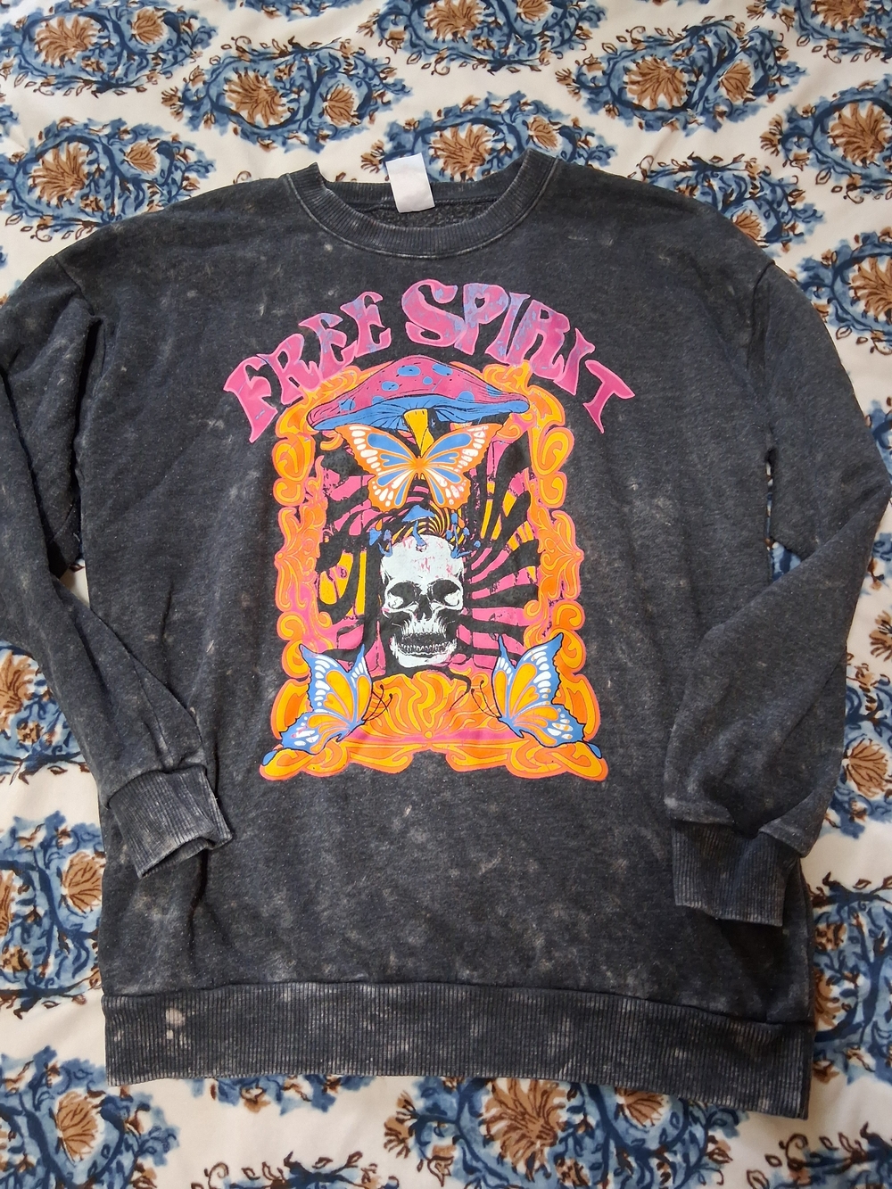Free Spirit Graphic Crewneck Sweater - Black with Neon Print